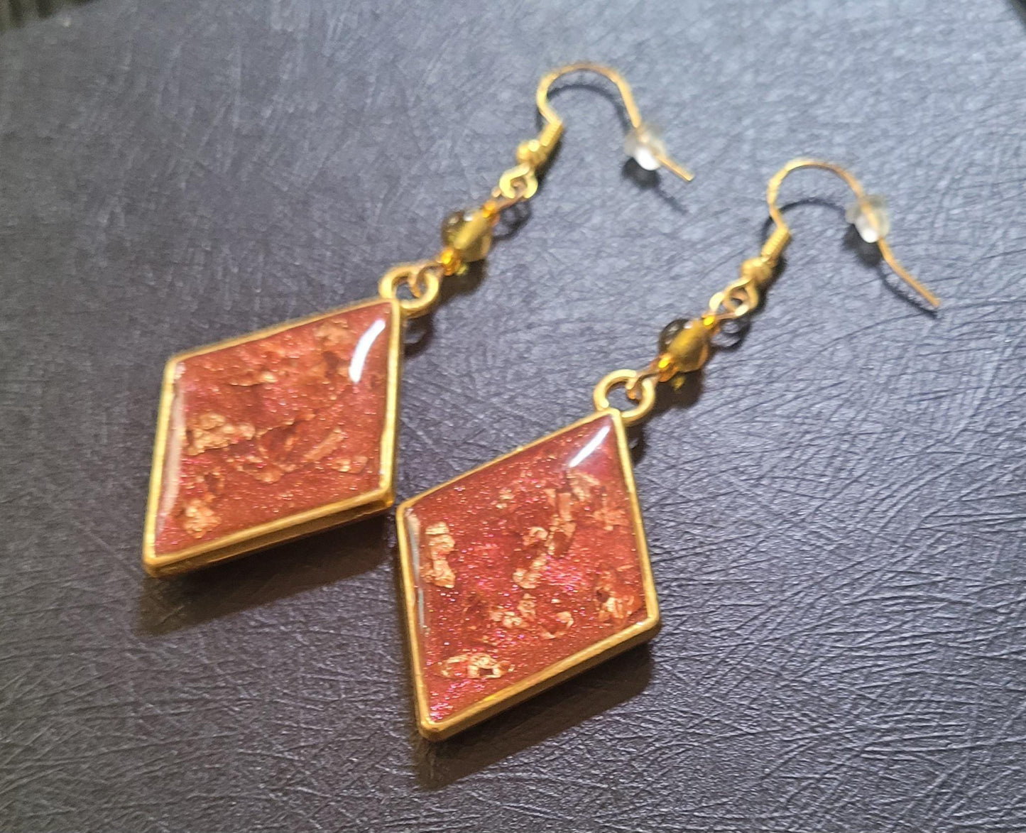 Autumn inspired Resin Dangle Statement Earrings. Unique, S925 ear wires