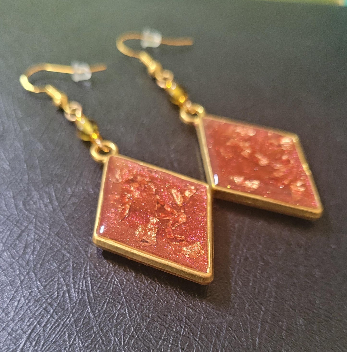 Autumn inspired Resin Dangle Statement Earrings. Unique, S925 ear wires