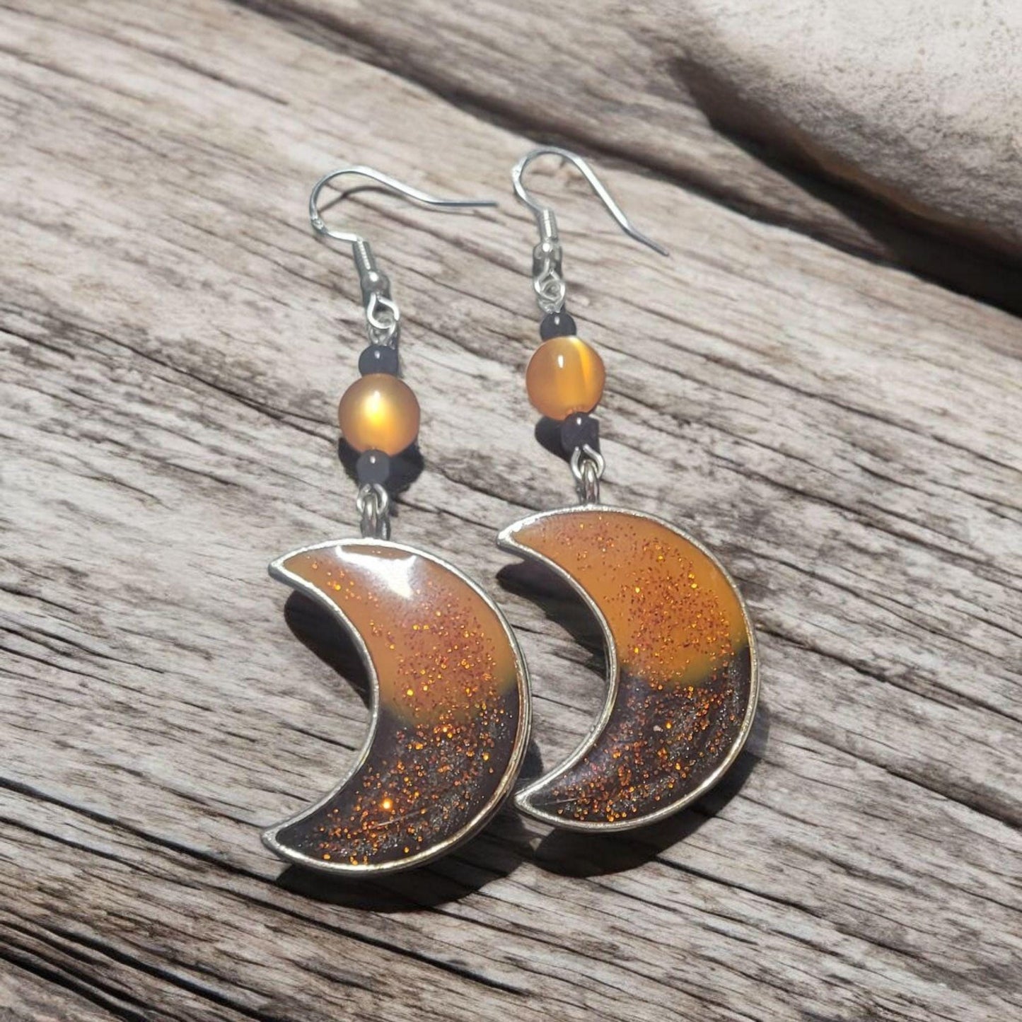 Halloween Moon Resin Dangle earrings. Halloween inspired, unique, Celestial, S925 ear wires