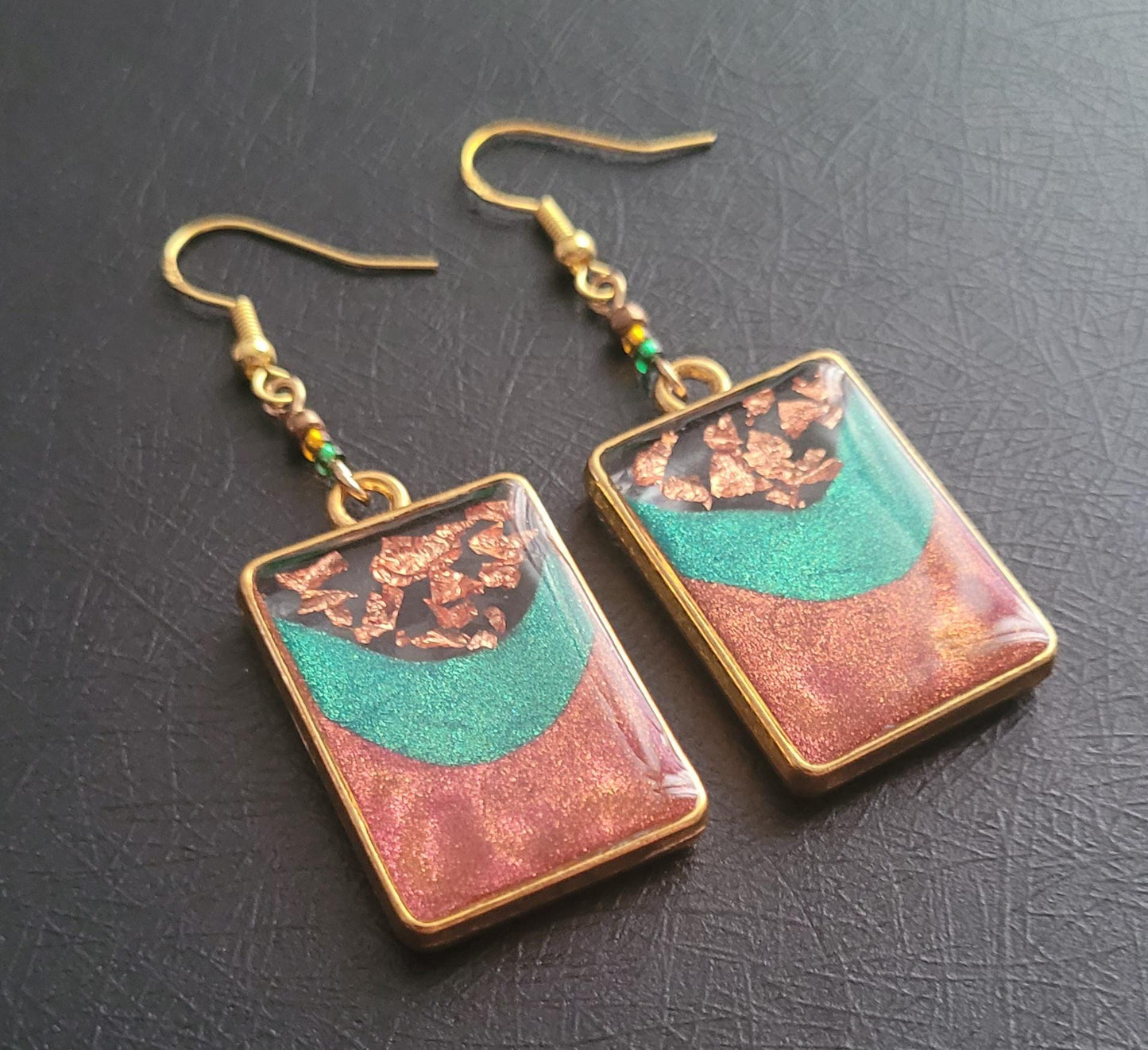 Autumn inspired Resin Dangle Earrings. Unique, S925 stamped