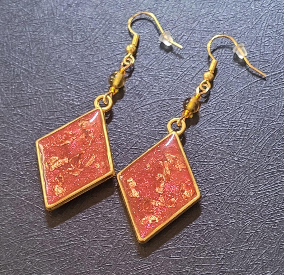 Autumn inspired Resin Dangle Statement Earrings. Unique, S925 ear wires