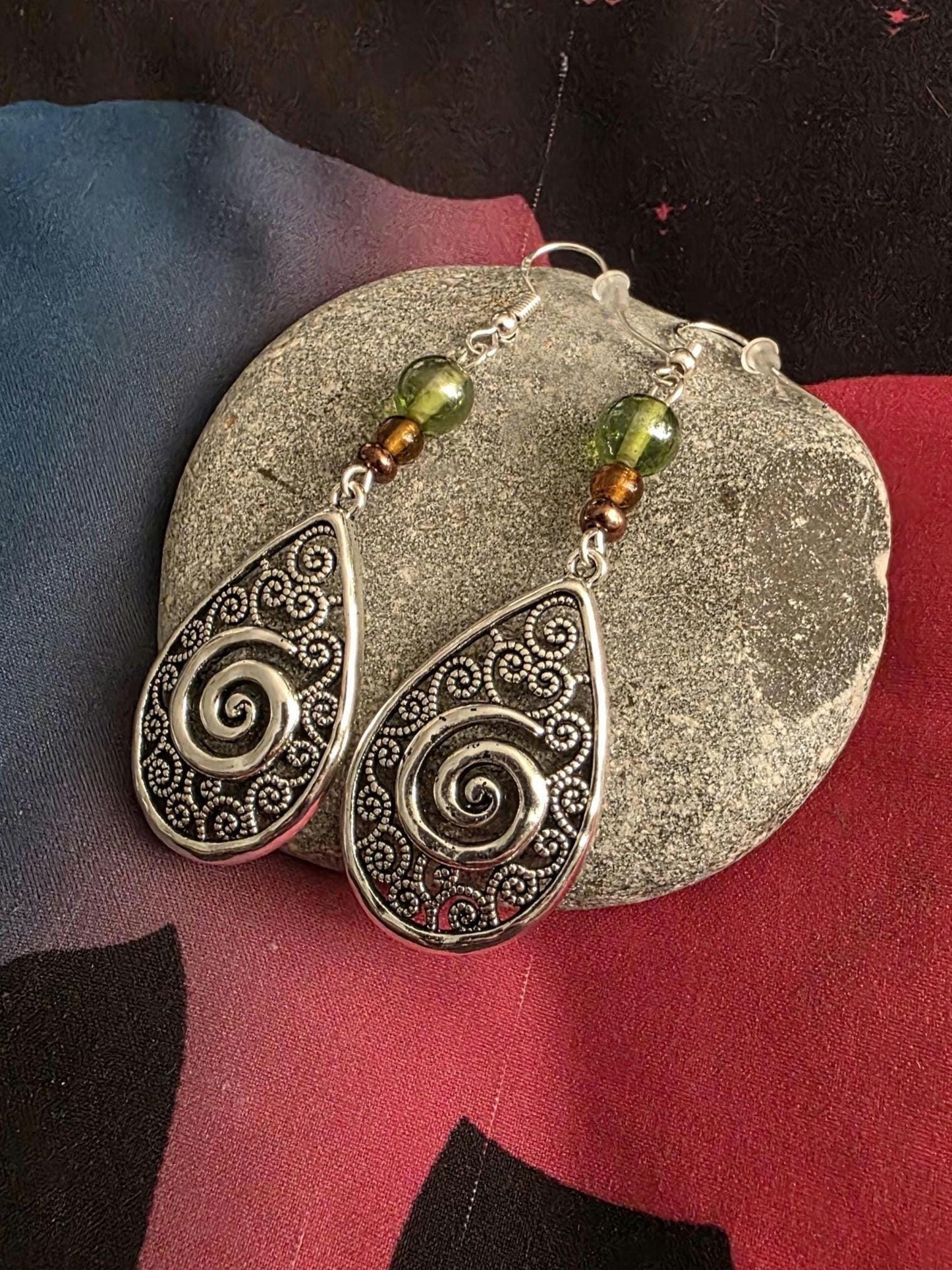 Celtic-inspired Beaded Dangle Earrings with S925 ear wires. Celtic spiral, nature, earth