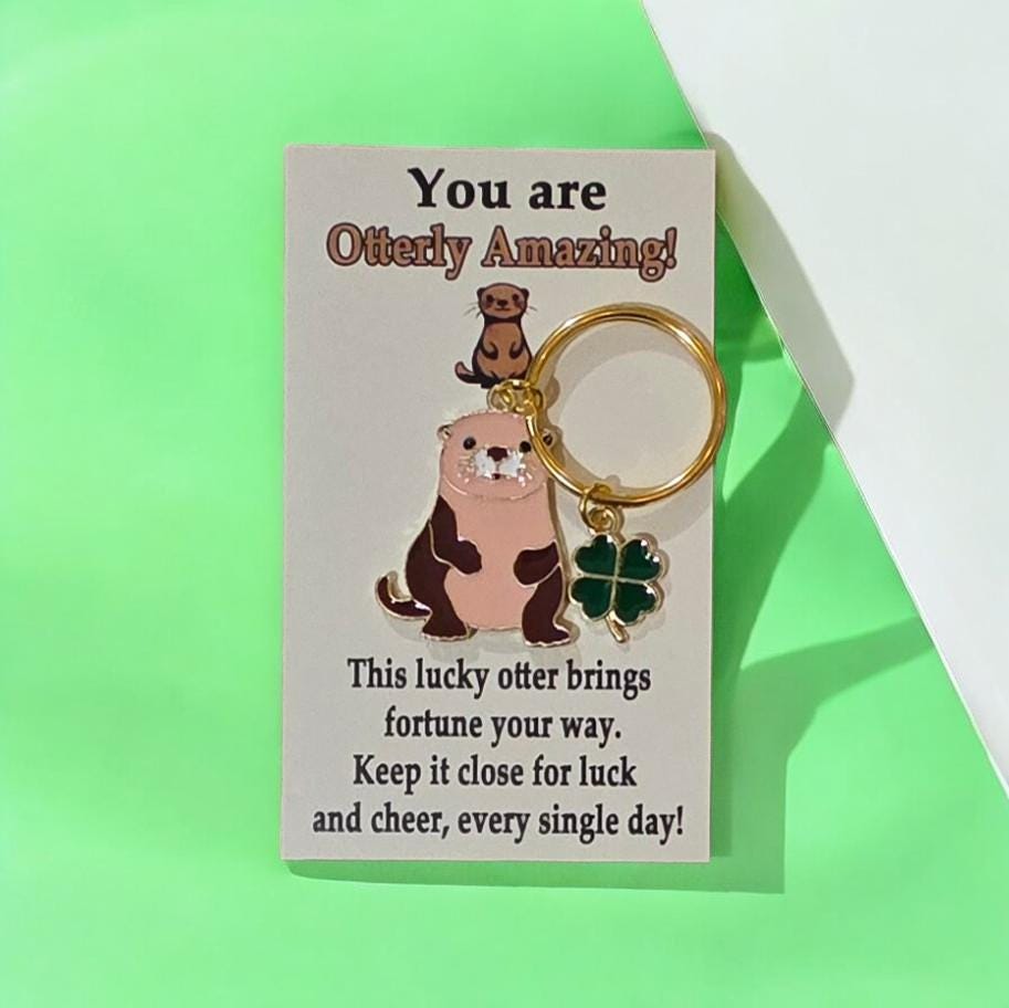 Lucky Otter Keychain, Four-Leaf Clover Charm, Good Luck Gift