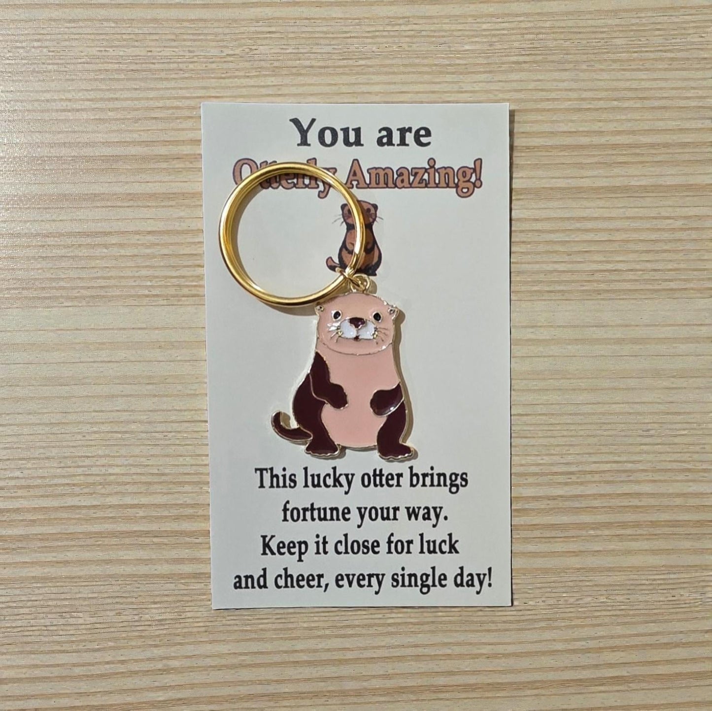 Lucky Otter Keychain, Four-Leaf Clover Charm, Good Luck Gift