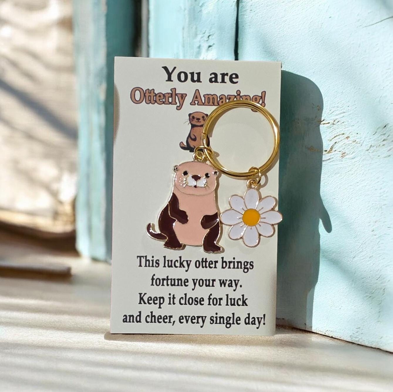 Lucky Otter Keychain, Four-Leaf Clover Charm, Good Luck Gift