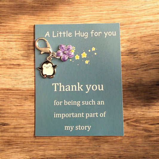A Little Hug penguin keychain, thank you gift, appreciation token