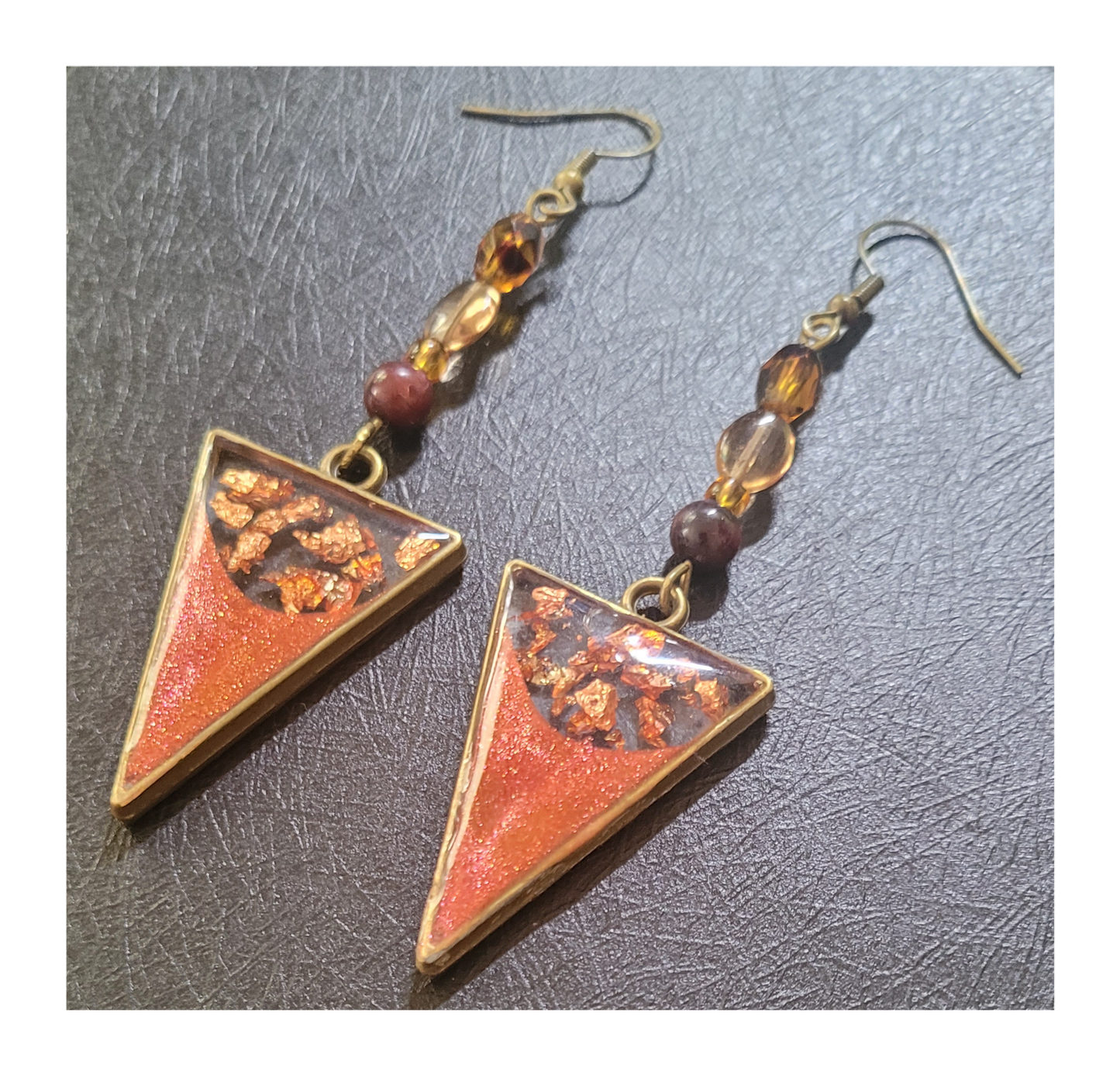 Autumn-inspired Resin Dangle Earrings - Inverted Triangle