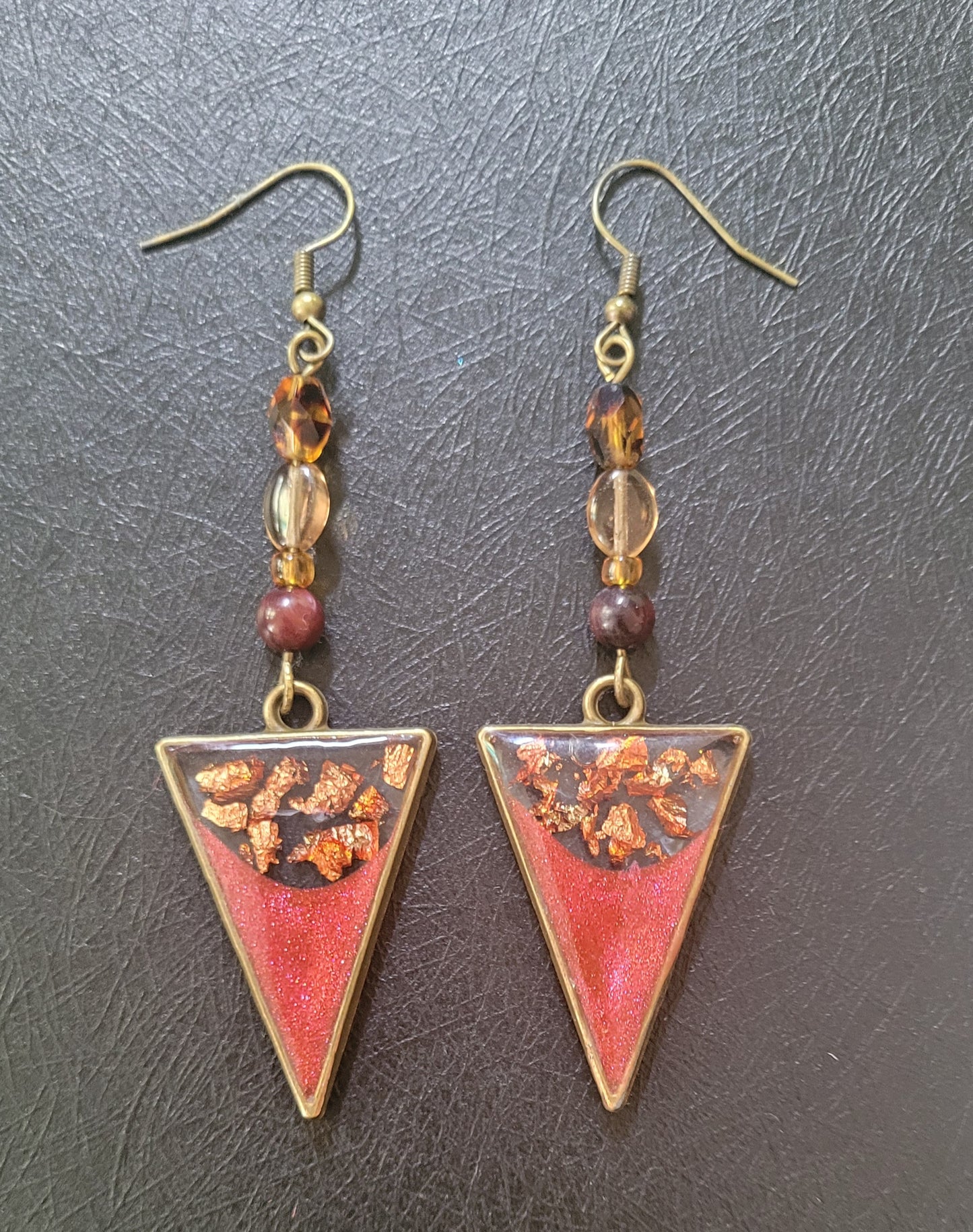 Autumn-inspired Resin Dangle Earrings - Inverted Triangle
