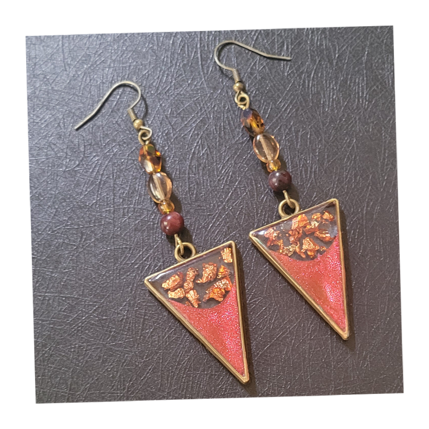 Autumn-inspired Resin Dangle Earrings - Inverted Triangle