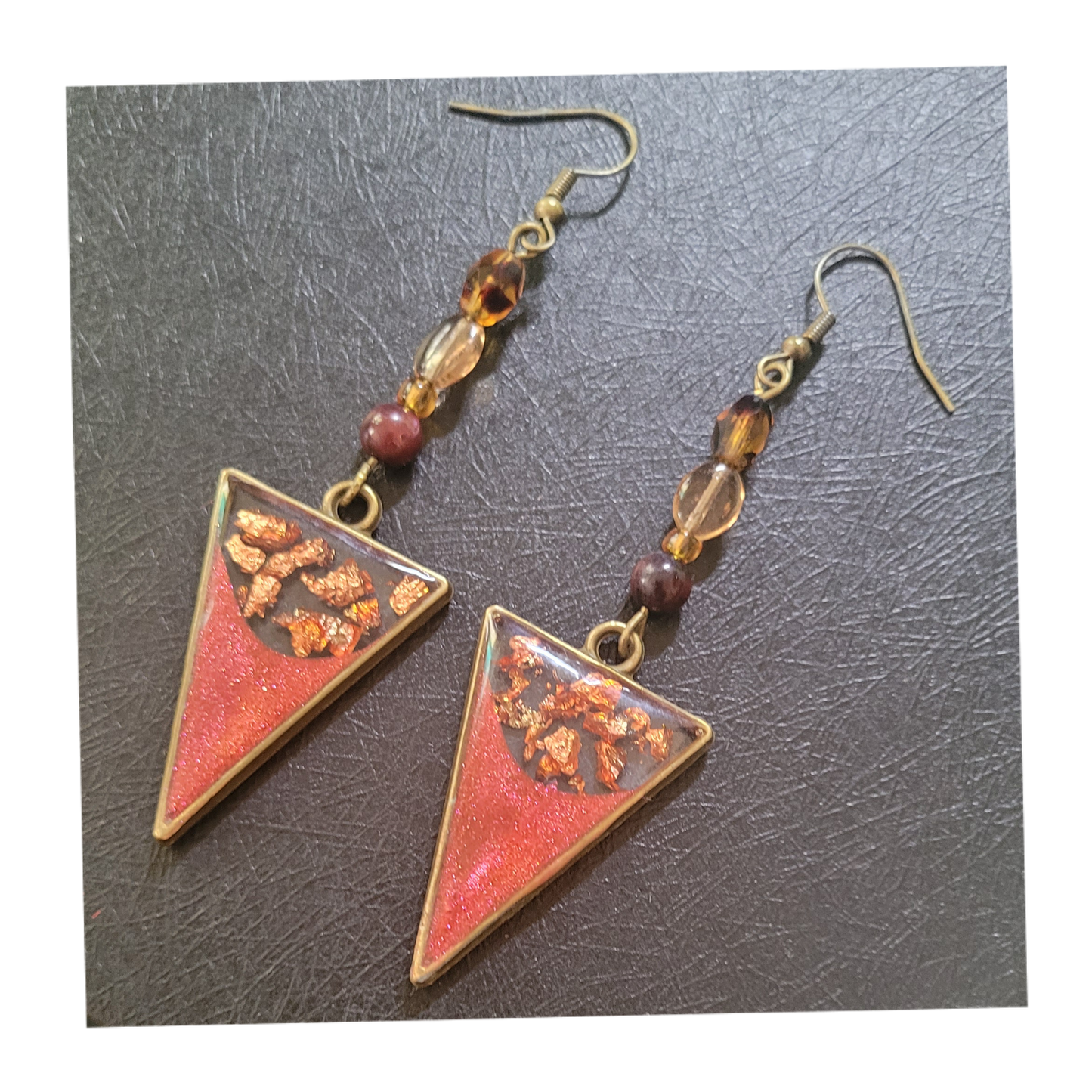 Autumn-inspired Resin Dangle Earrings - Inverted Triangle
