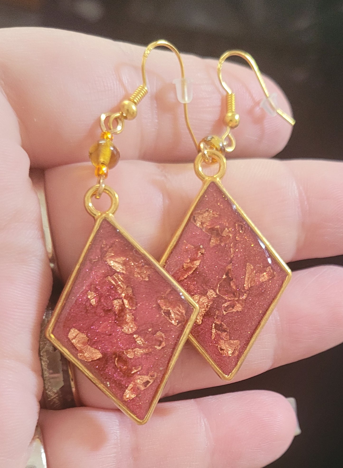 Autumn-inspired Resin Dangle Earrings - Diamond