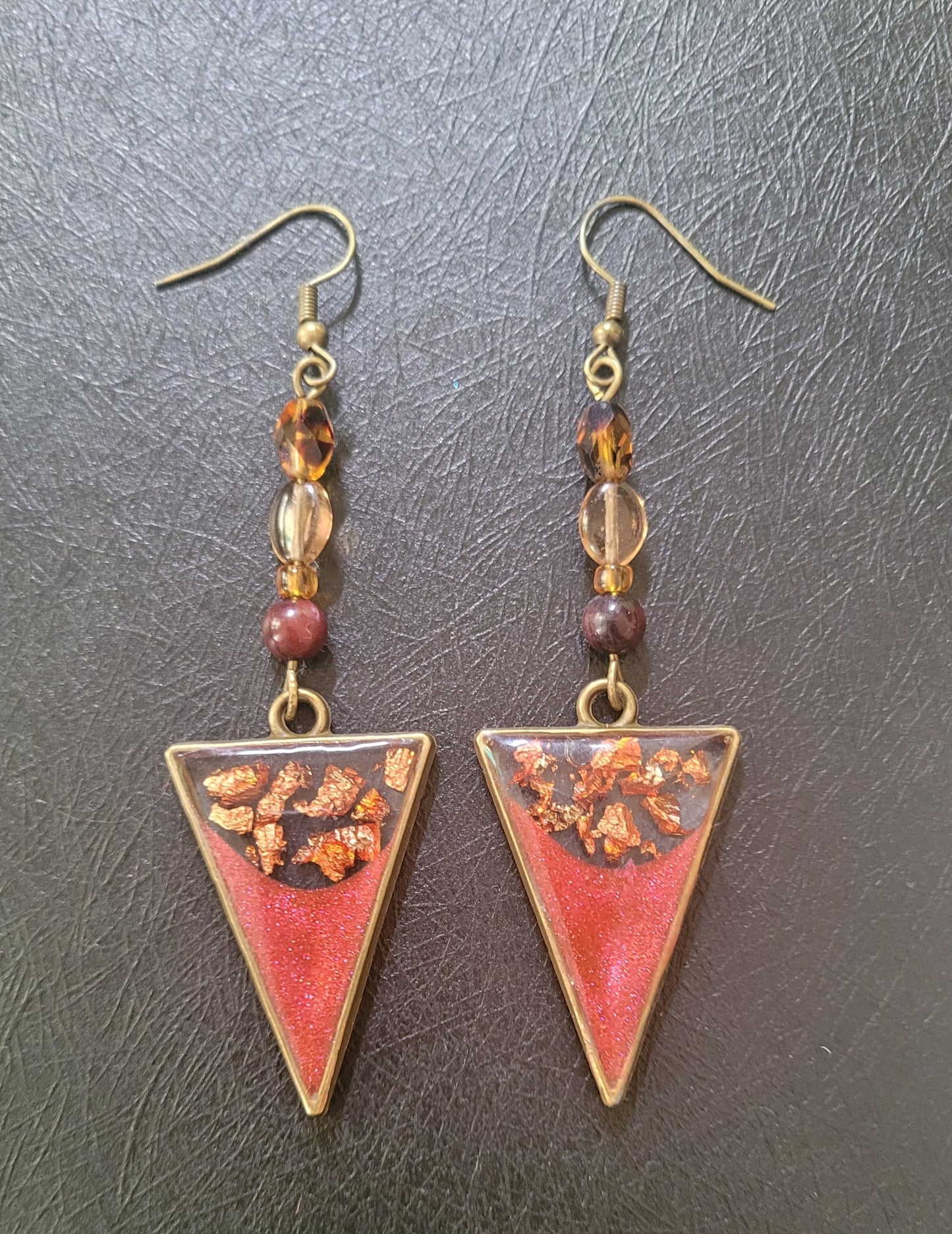 Autumn-inspired Resin Dangle Earrings - Inverted Triangle