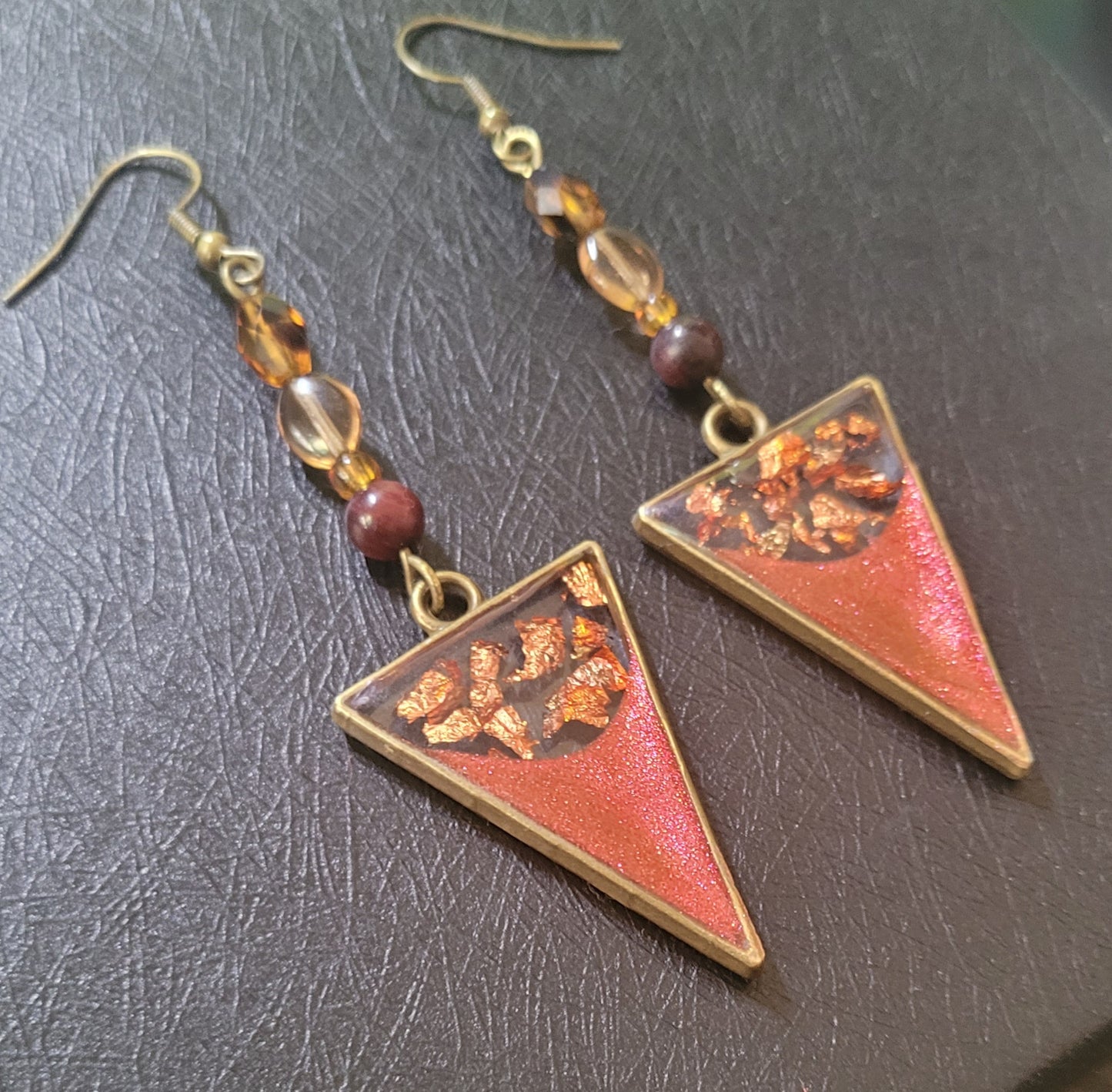 Autumn-inspired Resin Dangle Earrings - Inverted Triangle